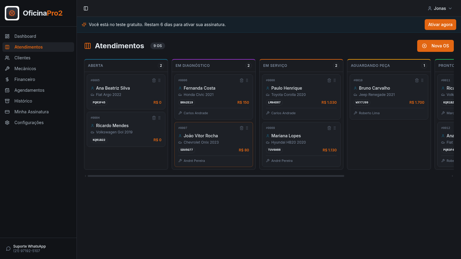 Kanban de atendimentos